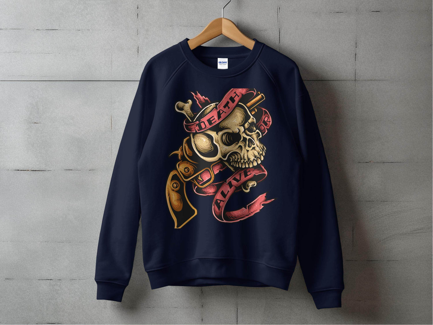 Vintage Death or Alive Skull and Gun Graphic Sweater - Design & Vybe