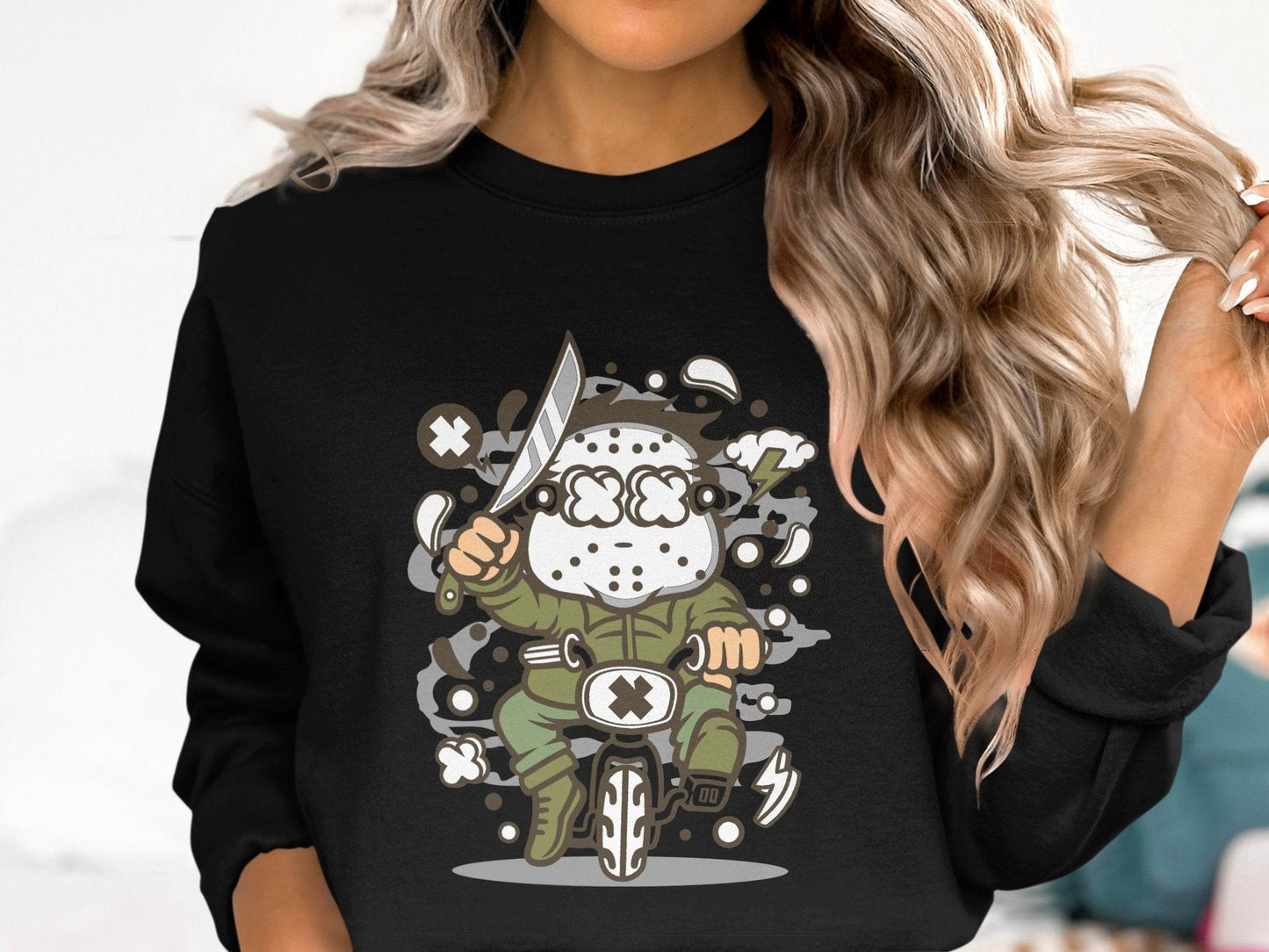 Cartoon Character on Tricycle Illustration Graphic Sweater - Design & Vybe