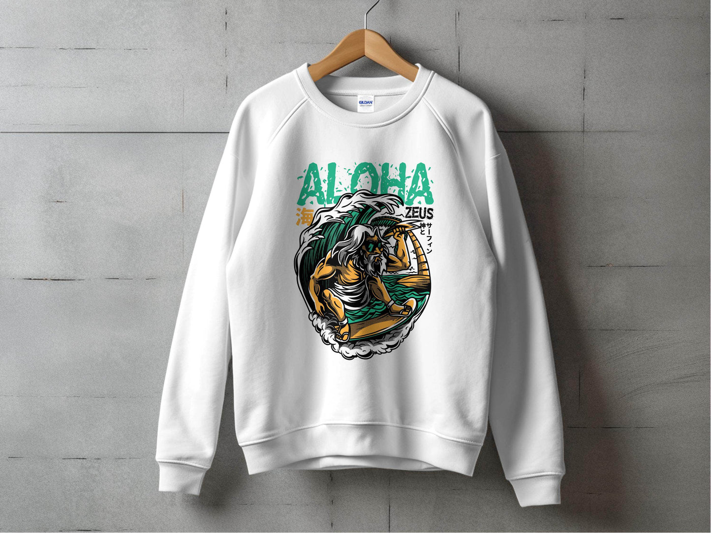 Aloha Zeus God Surf Design Graphic Artistic Sweater - Design & Vybe