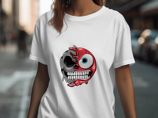 Half Skull And Cartoon Face Fun Graphic Design T-Shirt - Design & Vybe