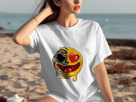 Skull Emoji with Heart Eyes Novelty Graphic T-Shirt - Design & Vybe