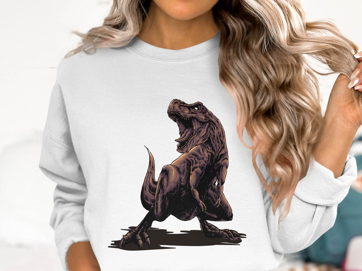 Fierce T-Rex Roaring Dinosaur Graphic Sweater - Design & Vybe