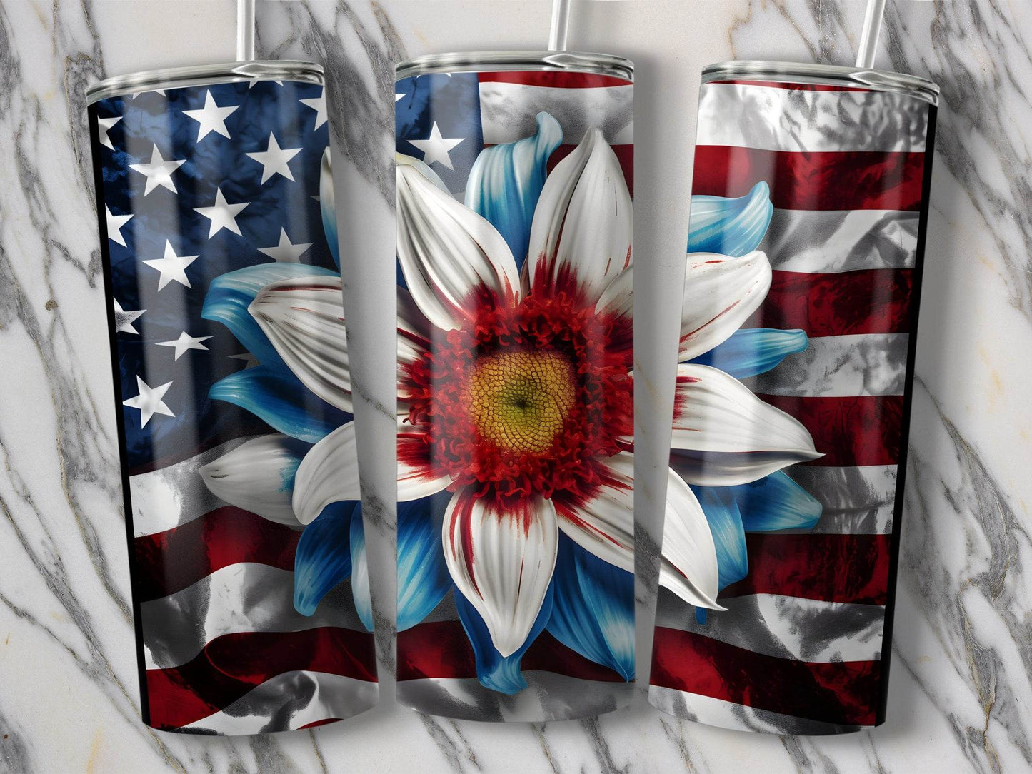 Flower Against the Flag Patriotic USA Flag Floral Design Tumbler - Design & Vybe