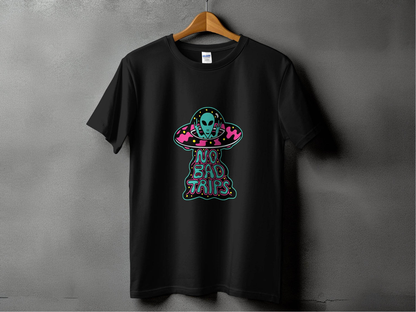 No Bad Trips Graphic Alien UFO Graphic Novelty T-Shirt - Design & Vybe