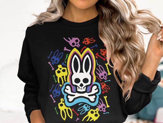 Colorful Bunny Skull Graphic Pattern Sweater - Design & Vybe