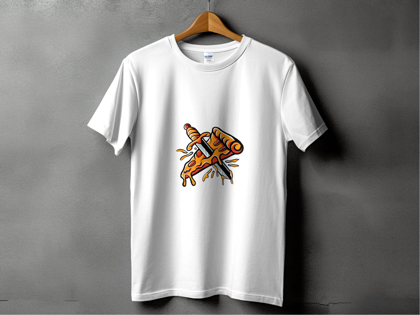 Pizza Slice Versus Sword Funny Artistic Design T-Shirt - Design & Vybe