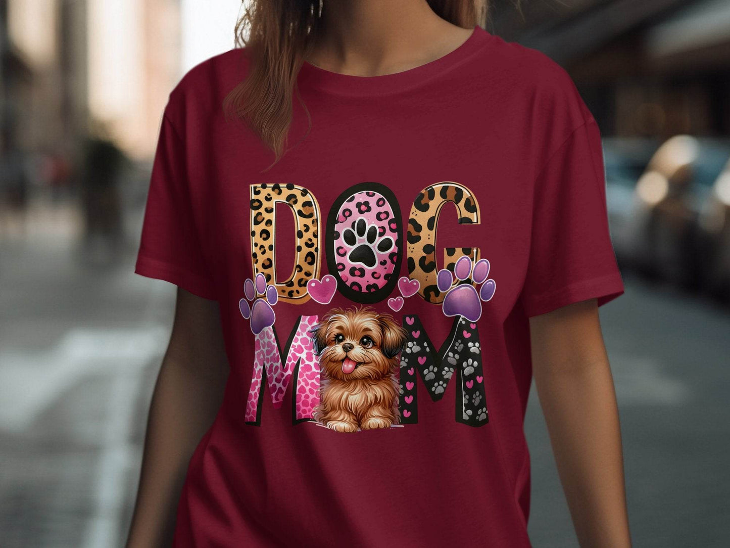 Dog Mom Cute Puppy Hearts Animal Print Design Graphic T-Shirt - Design & Vybe