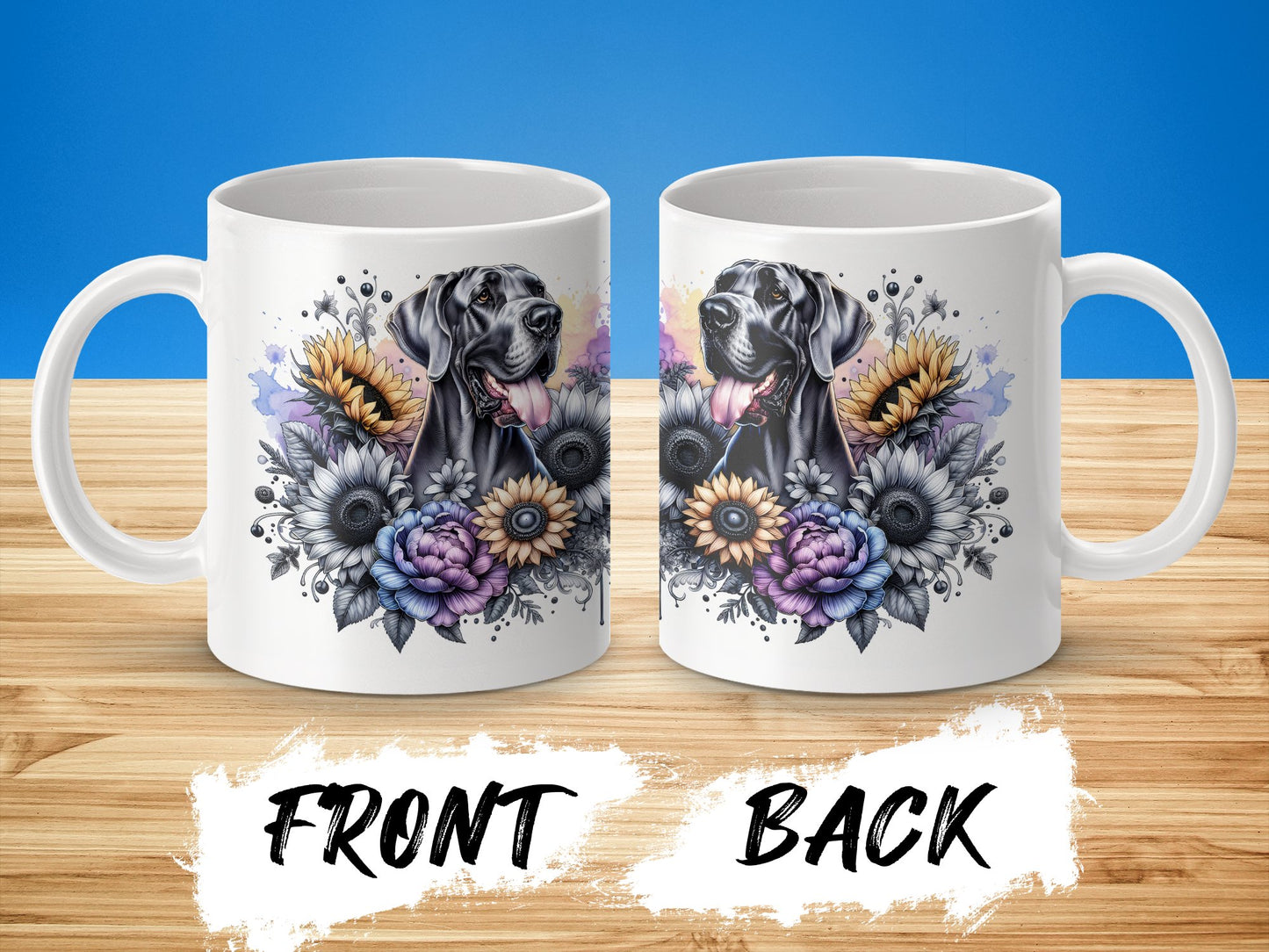 Vibrant Floral Dog Artwork Printed White Mug product type