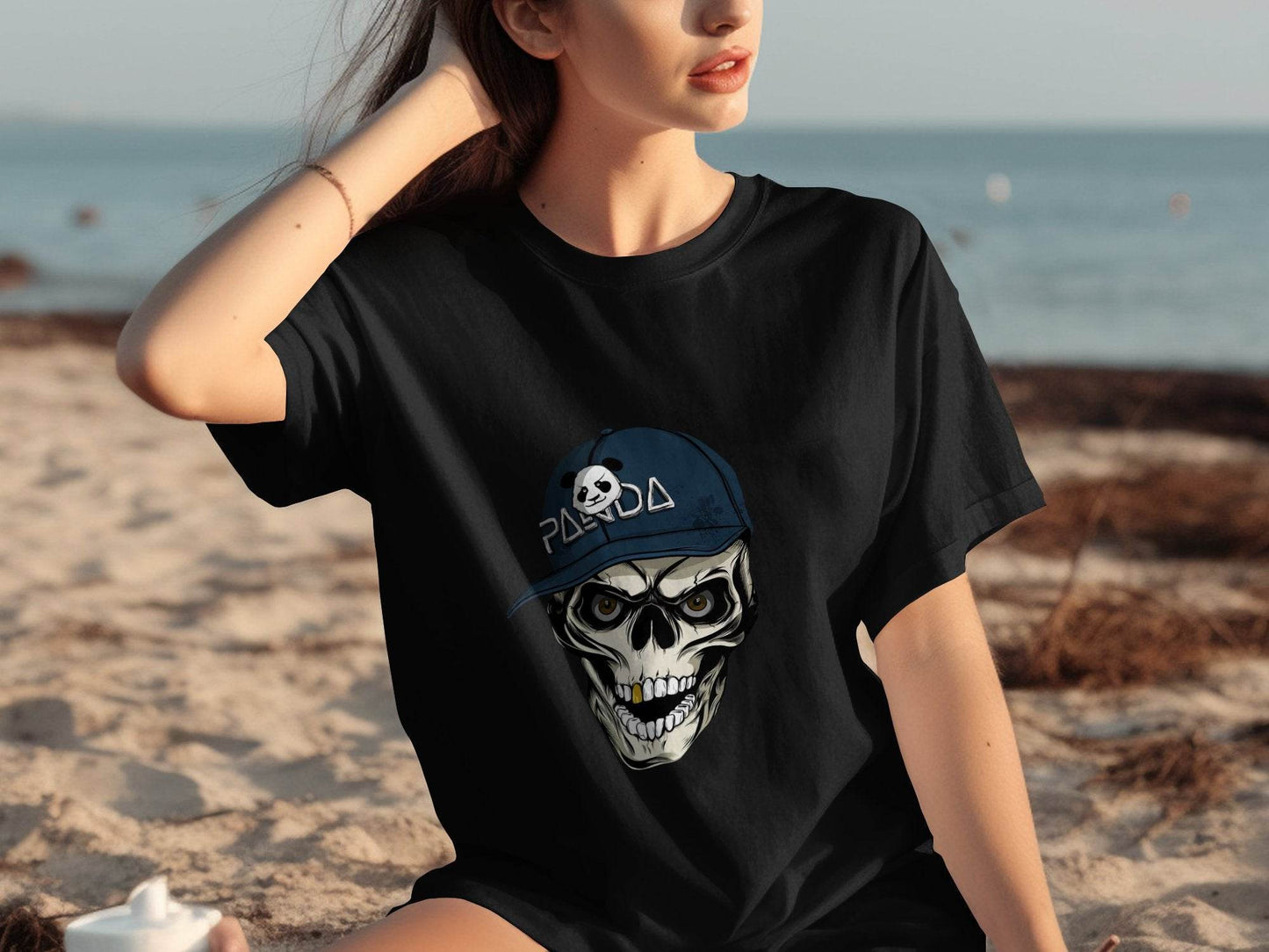 Grim Panda Skeleton on a Dark BaseBall Hat Artwork T-Shirt - Design & Vybe