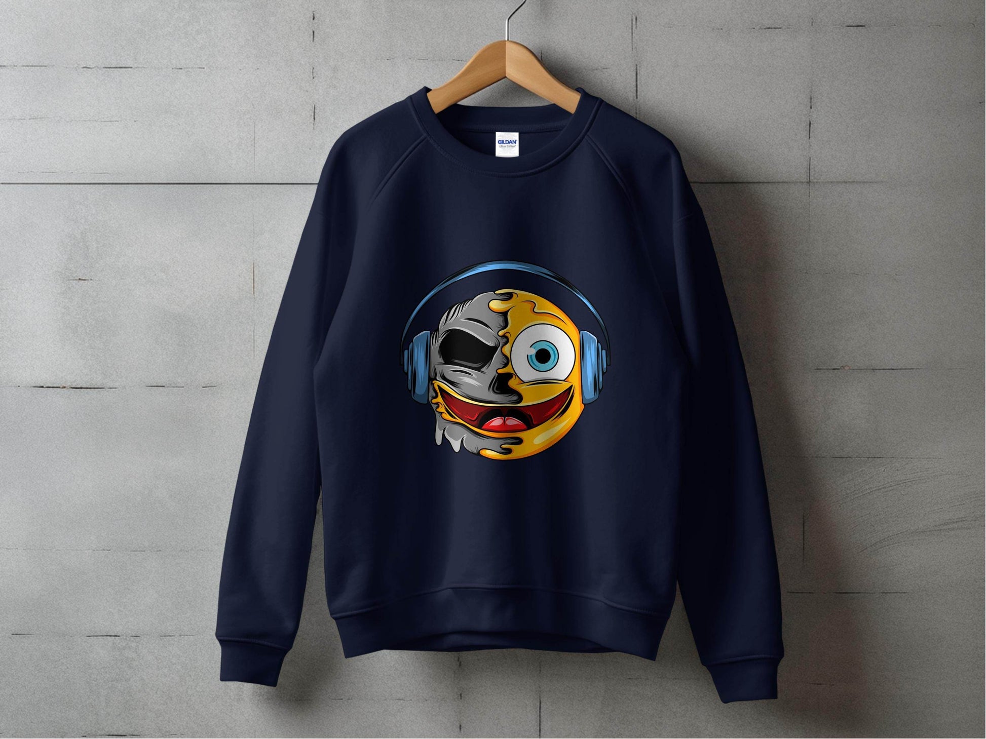 Bold Expression Headphones Smiley Graphic Sweater - Design & Vybe