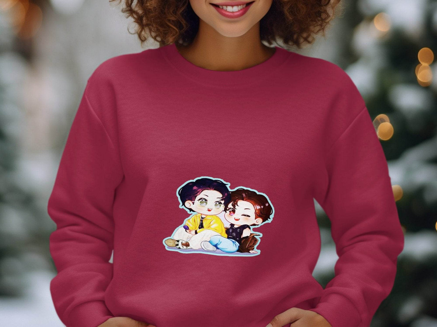Two Boys Cute Cartoon Sitting Together Art On Hoodie - Design & Vybe