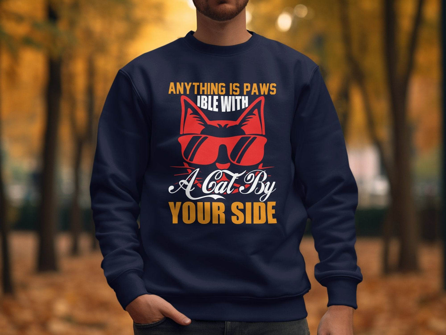 Cool Cat Graphic 'Anything is Paws Your Side' Sweater - Design & Vybe