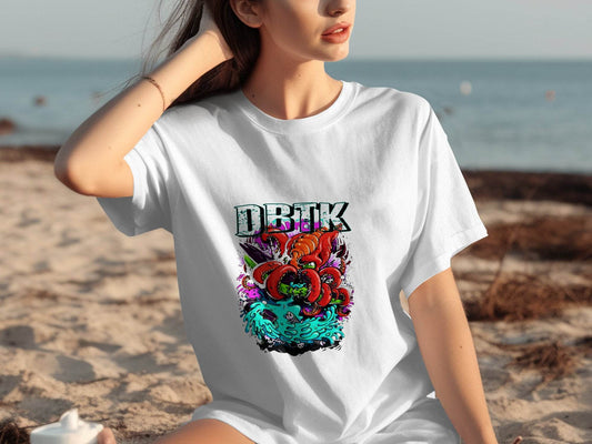 DBTK Octopus Rising with Splashes Graphic Print T-Shirt - Design & Vybe