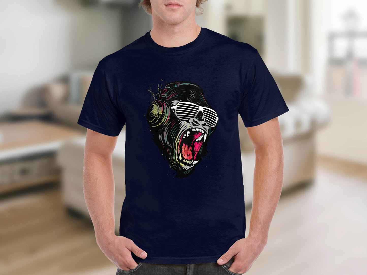 Funky Gorilla with Shades and Headphones T-Shirt - Design & Vybe