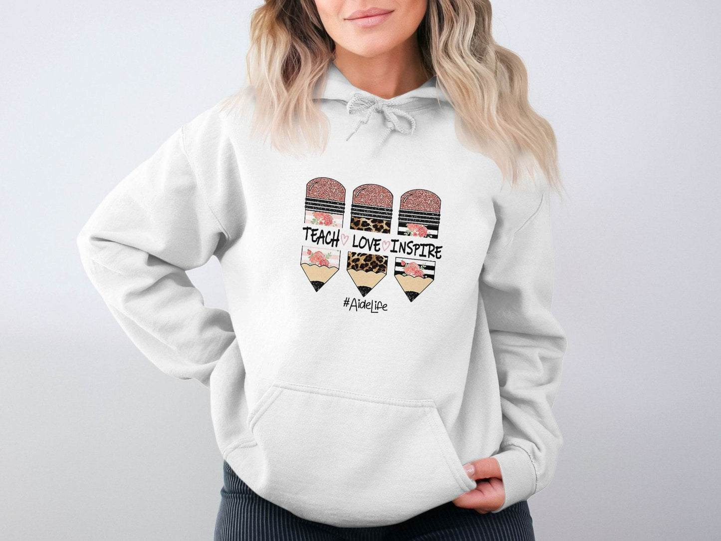 Teach Love Inspire Pencils for Teachers AideLife Hoodie - Design & Vybe