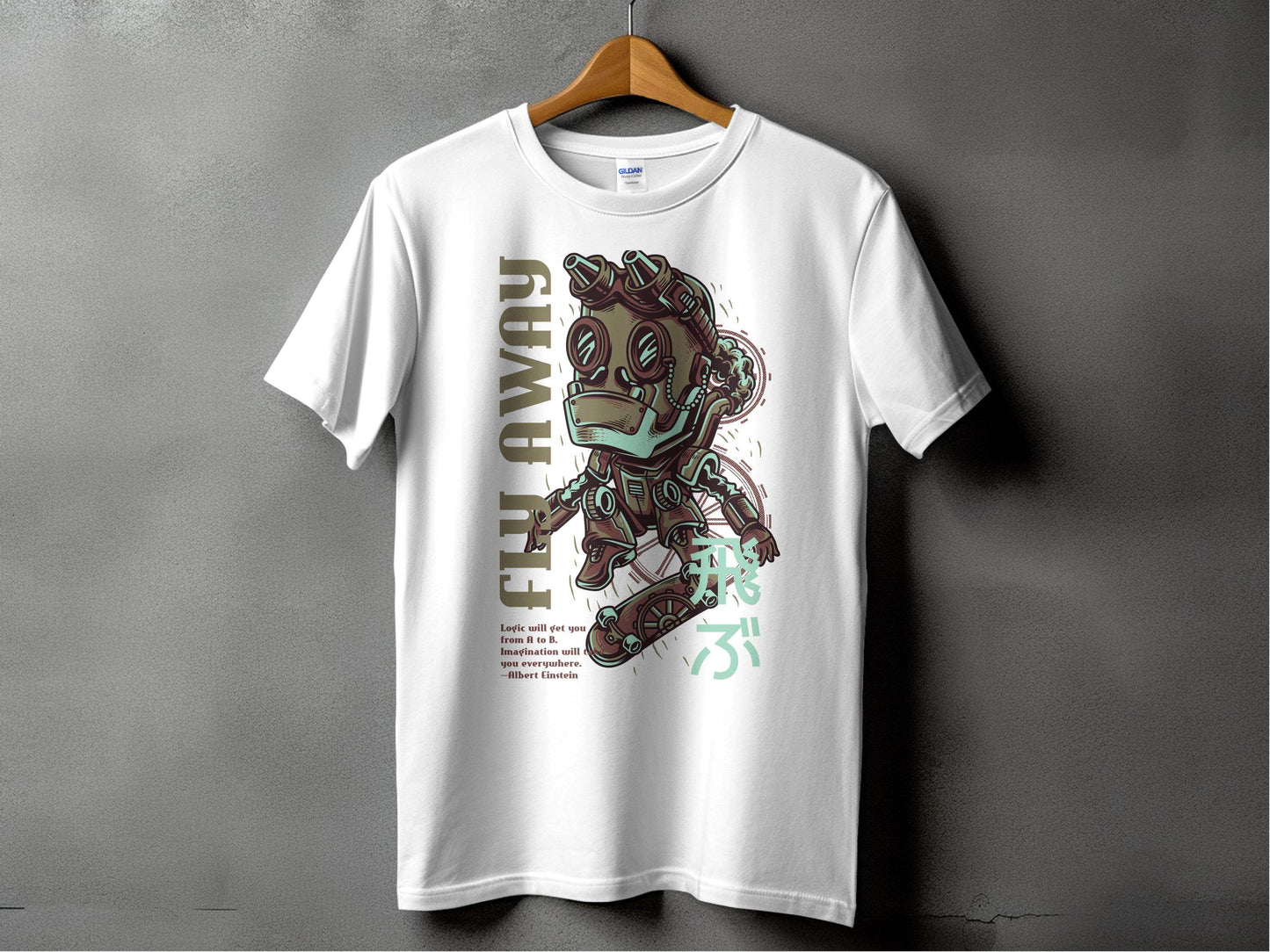 Fly Away Robot Design Featuring Einstein Quote T-Shirt - Design & Vybe