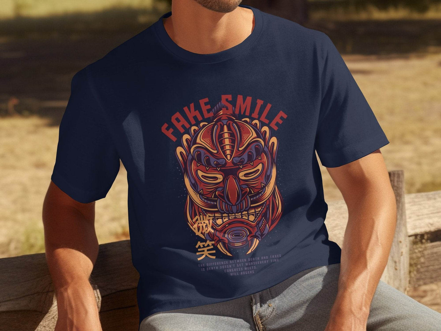Fake Smile Japanese Mask Design Graphic T-Shirt - Design & Vybe