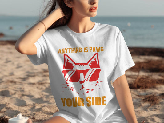 Cool Cat Graphic 'Anything is Paws Your Side' T-Shirt - Design & Vybe