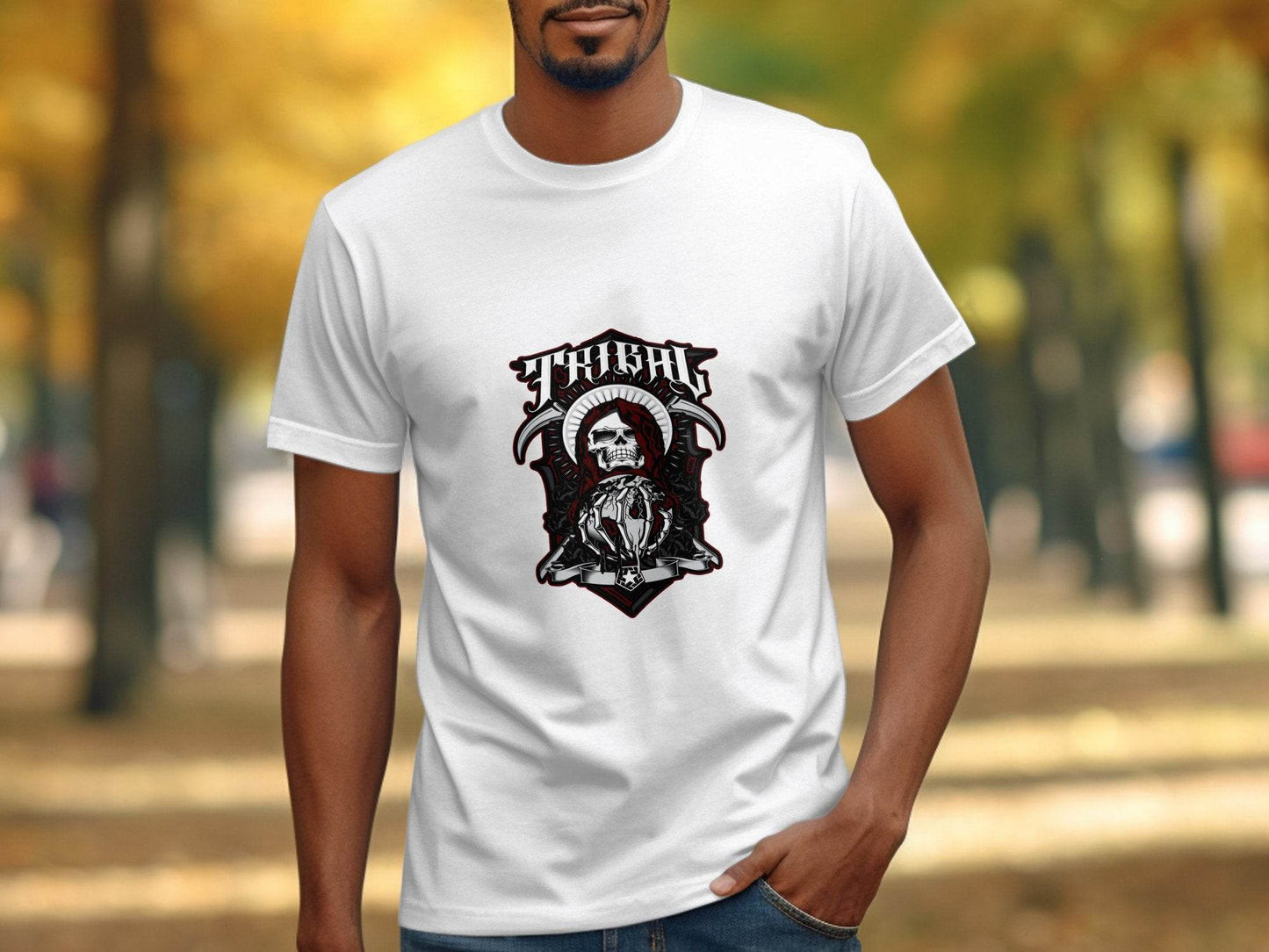 Tribal Design Skull In Hood With Earth Graphic T-Shirt - Design & Vybe