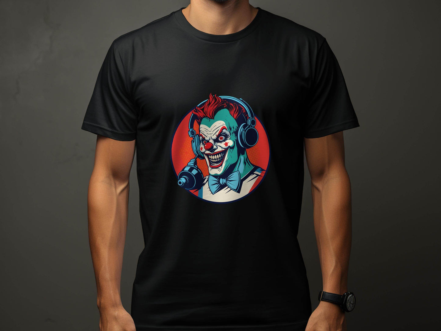 Evil Clown with Headphones Graphic Design Funny T-Shirt - Design & Vybe