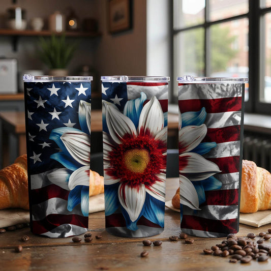 Flower Against the Flag Patriotic USA Flag Floral Design Tumbler - Design & Vybe