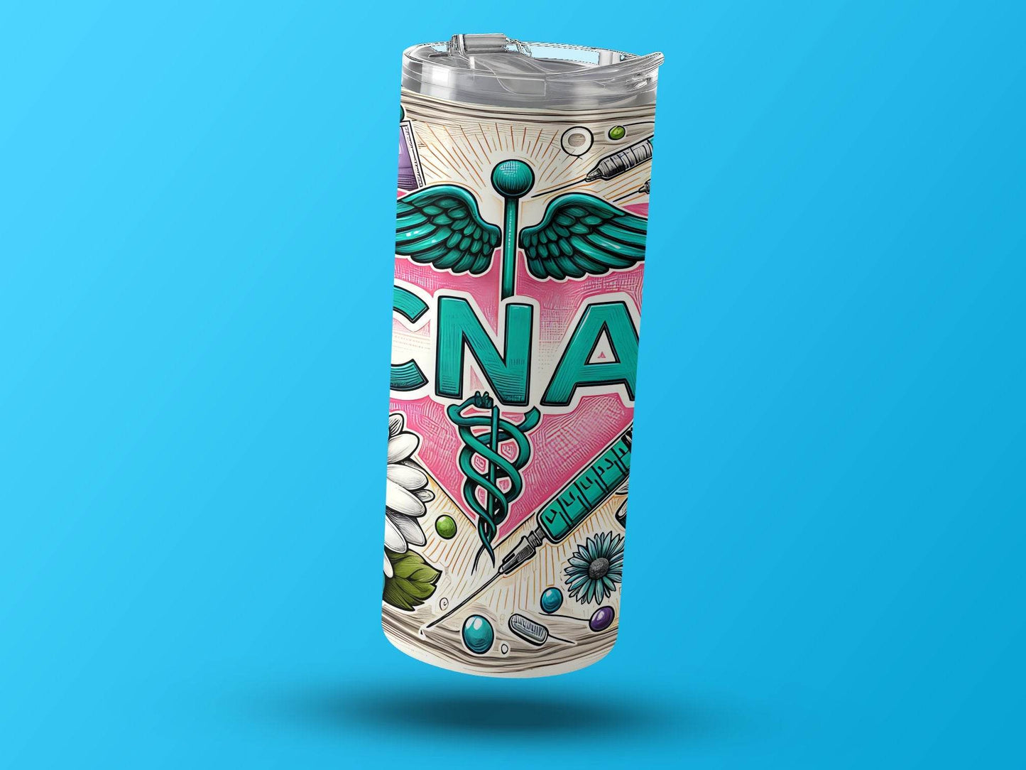 Cute CNA Symbol Syringes and Flowers Profession Nurse Theme Tumbler - Design & Vybe