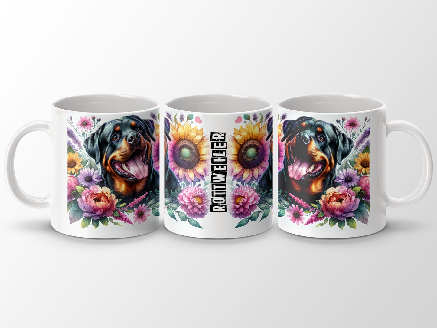 Rottweiler Dog Illustration With Floral Art Mug product type