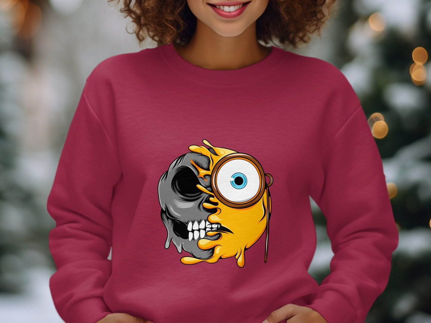Half Skull Half Emoji with Monocle Fusion Design Sweater - Design & Vybe