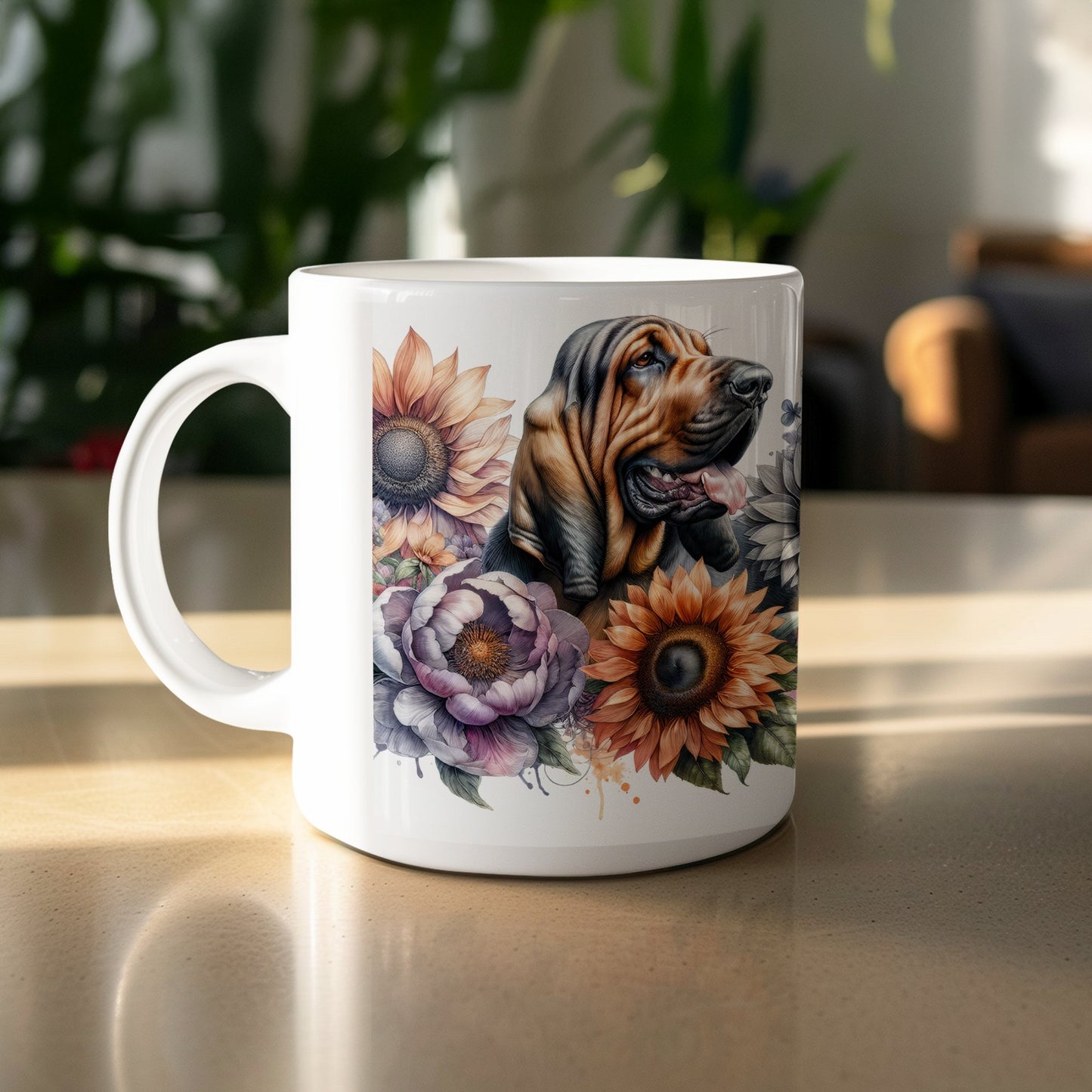 Colorful Dog And Sunflowers White Ceramic Mug product