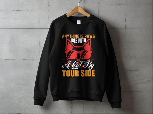Cool Cat Graphic 'Anything is Paws Your Side' Sweater - Design & Vybe