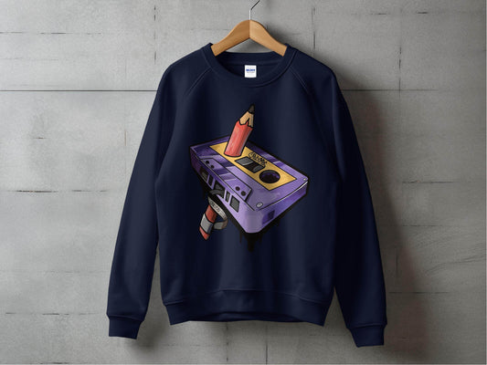 Cool Retro Pencil and Cassette Design Graphic Sweater - Design & Vybe