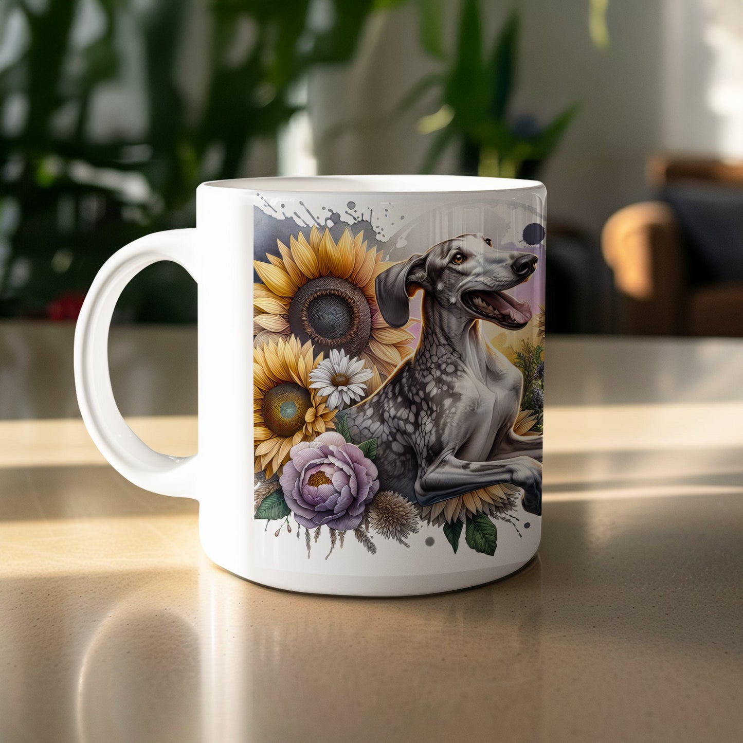 Decorative Dog and Sunflowers Design Mug product