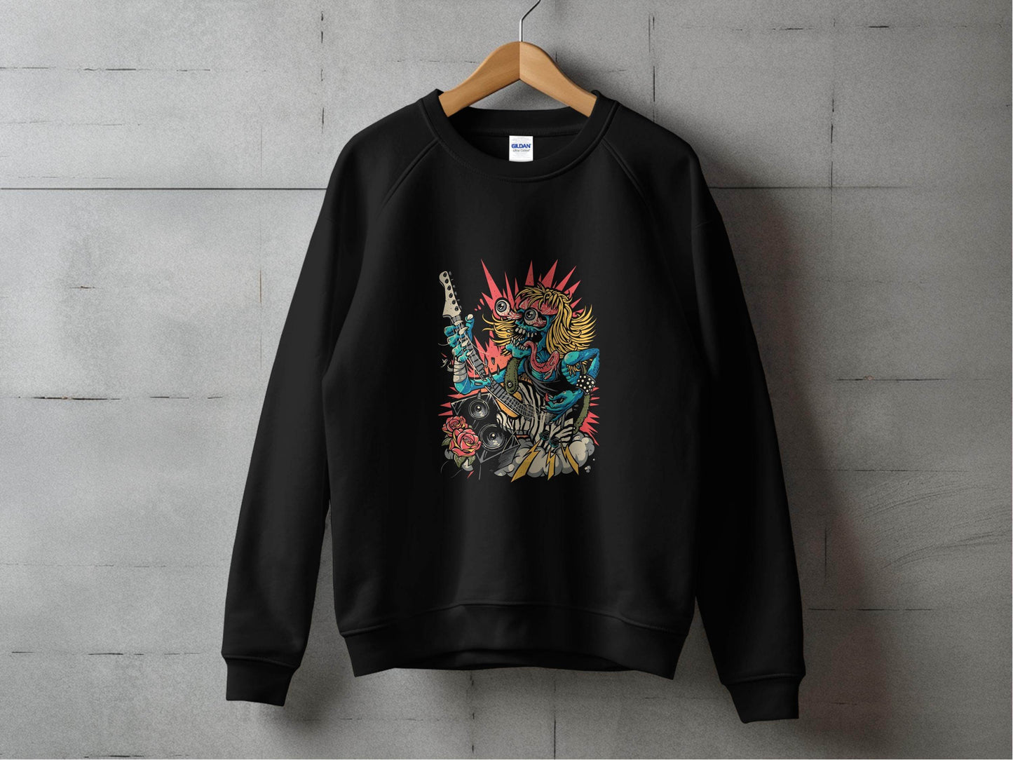 Rock and Roll Zombie Plays Guitar Artwork Sweater - Design & Vybe