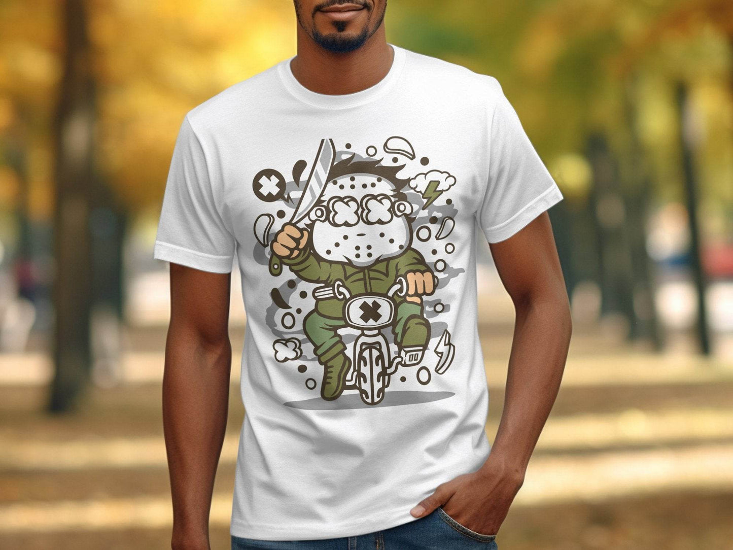 Cartoon Character on Tricycle Illustration Graphic T-Shirt - Design & Vybe