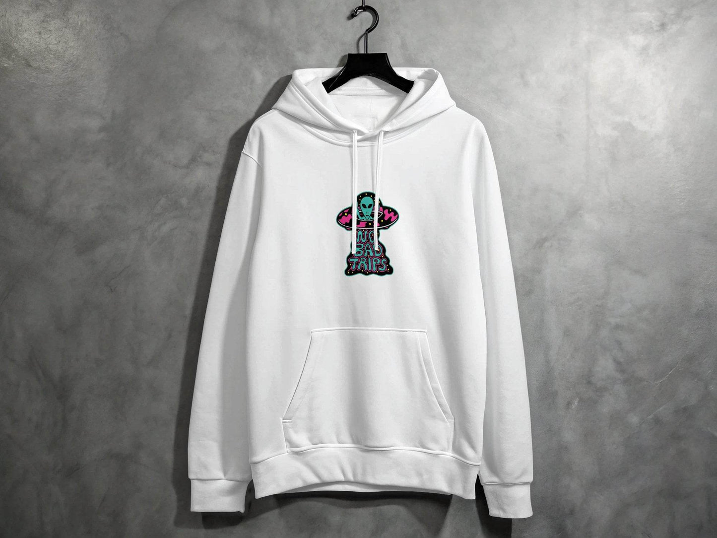 No Bad Trips Graphic Alien UFO Graphic Novelty Hoodie - Design & Vybe