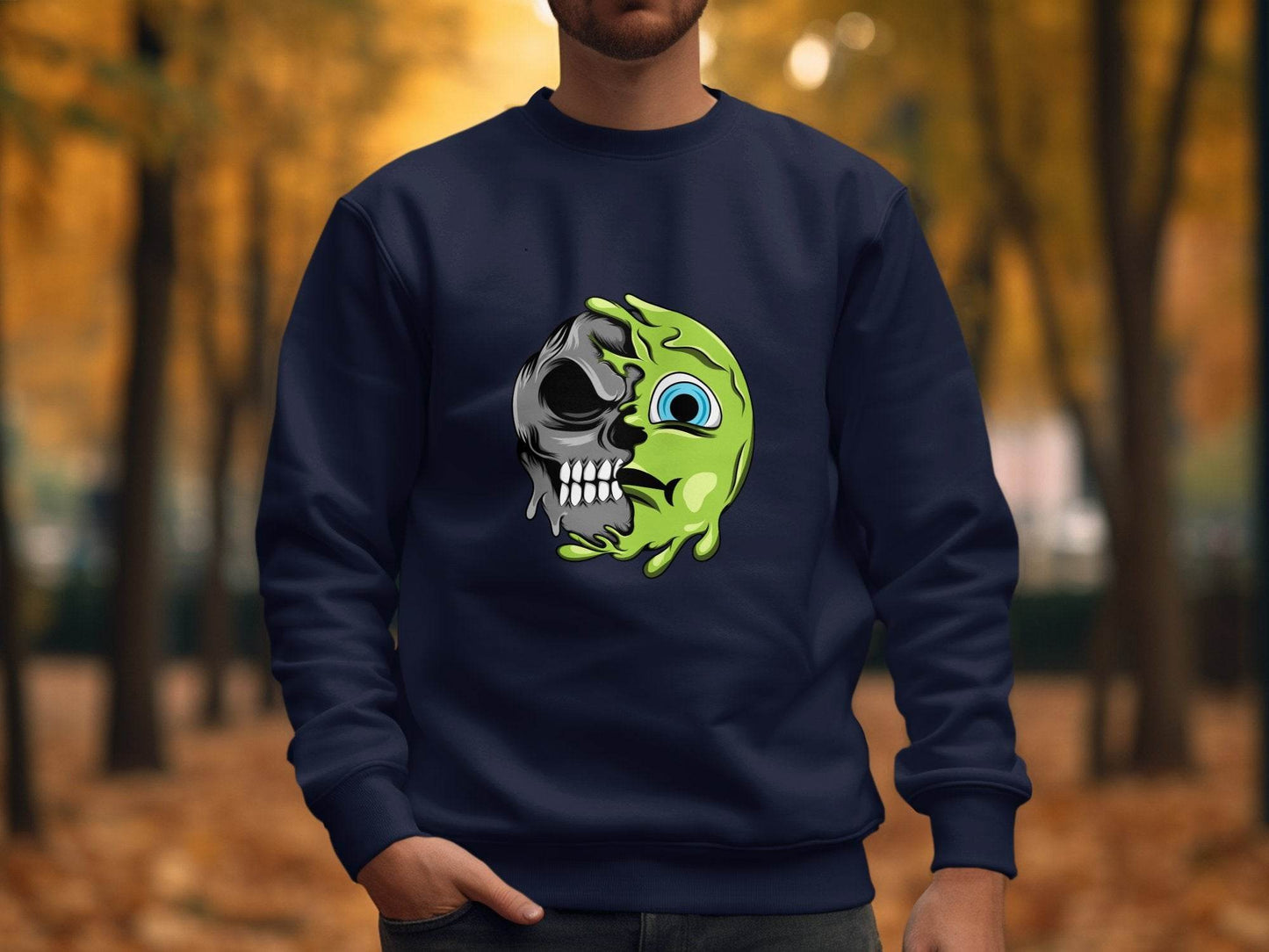 Half Skull Half Slime Design For All New Sweater - Design & Vybe