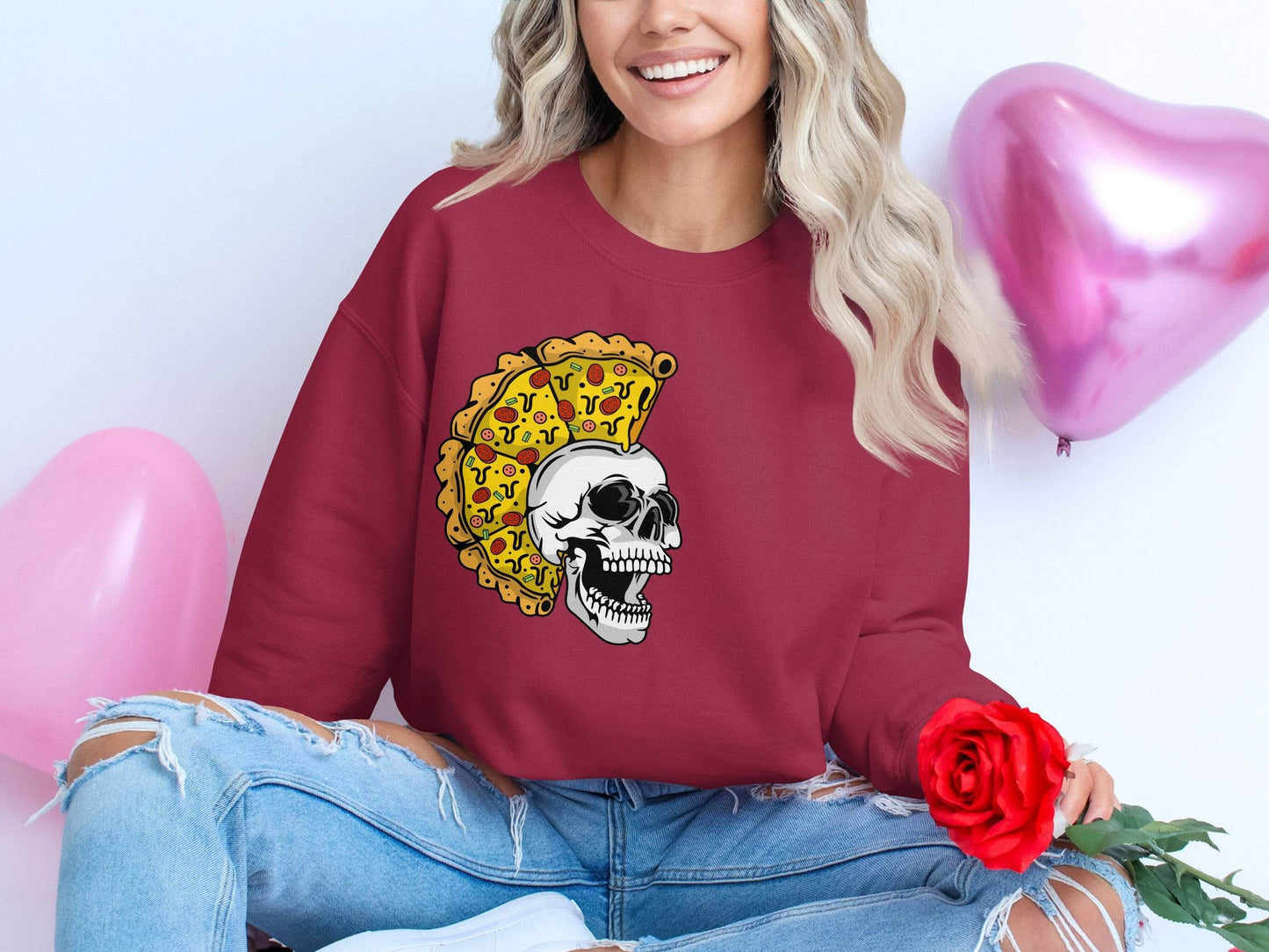 Skull with Pizza Hairstyle Graphic Novelty Design Sweater - Design & Vybe