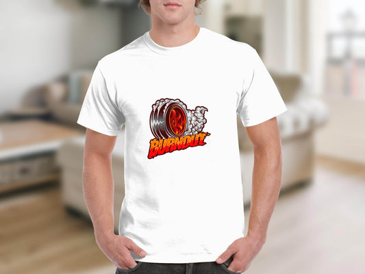 Burnout Tire Smoke Flames Powerful Design Graphic T-Shirt - Design & Vybe
