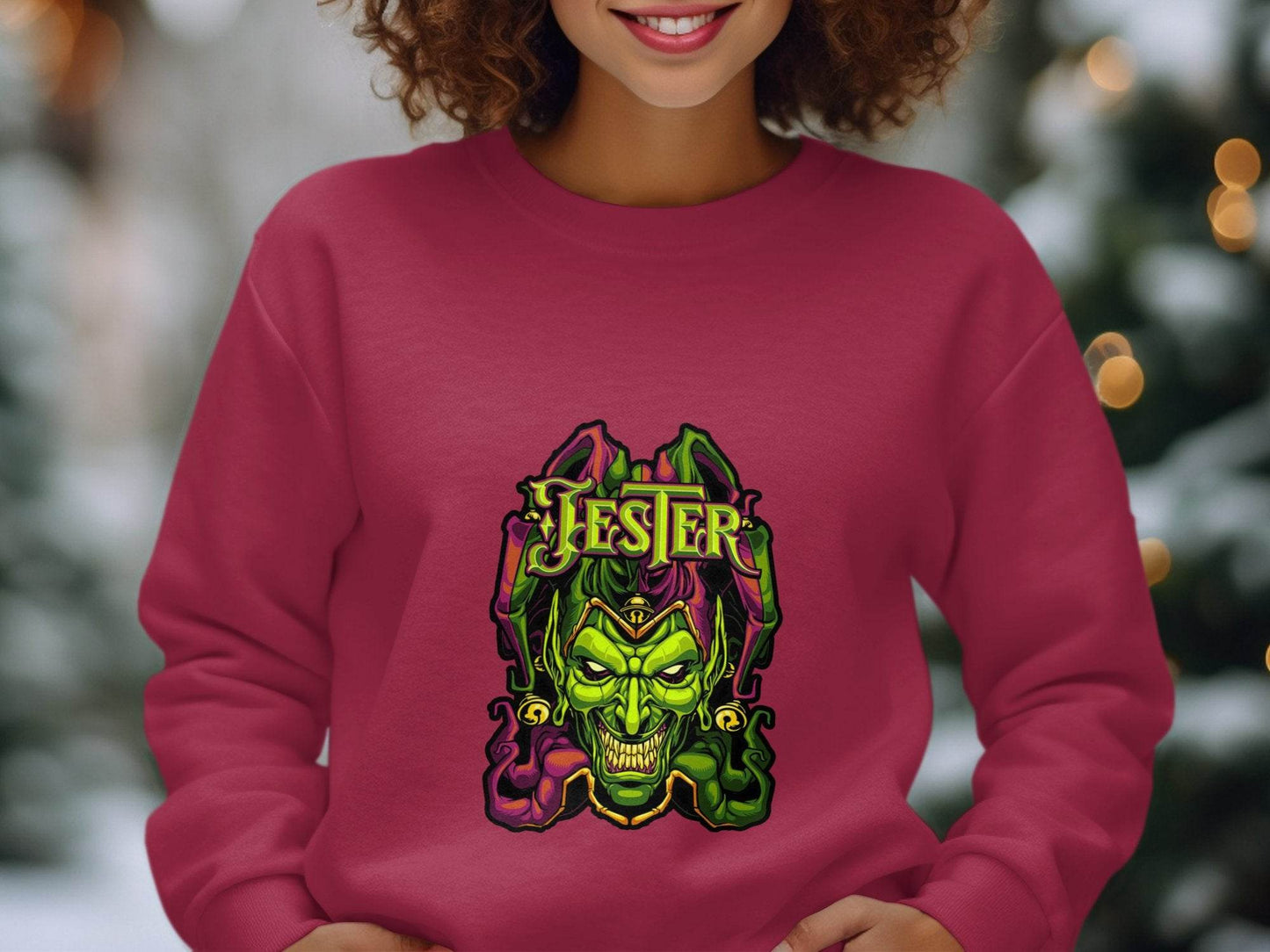 Wicked Jester Graphic Green Purple Gold Artwork Hoodie - Design & Vybe
