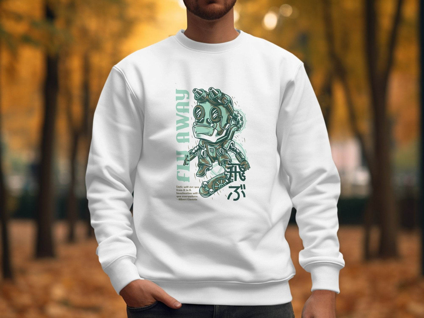 Fly Away Steampunk Robot Skateboard Graphic Design Sweater - Design & Vybe