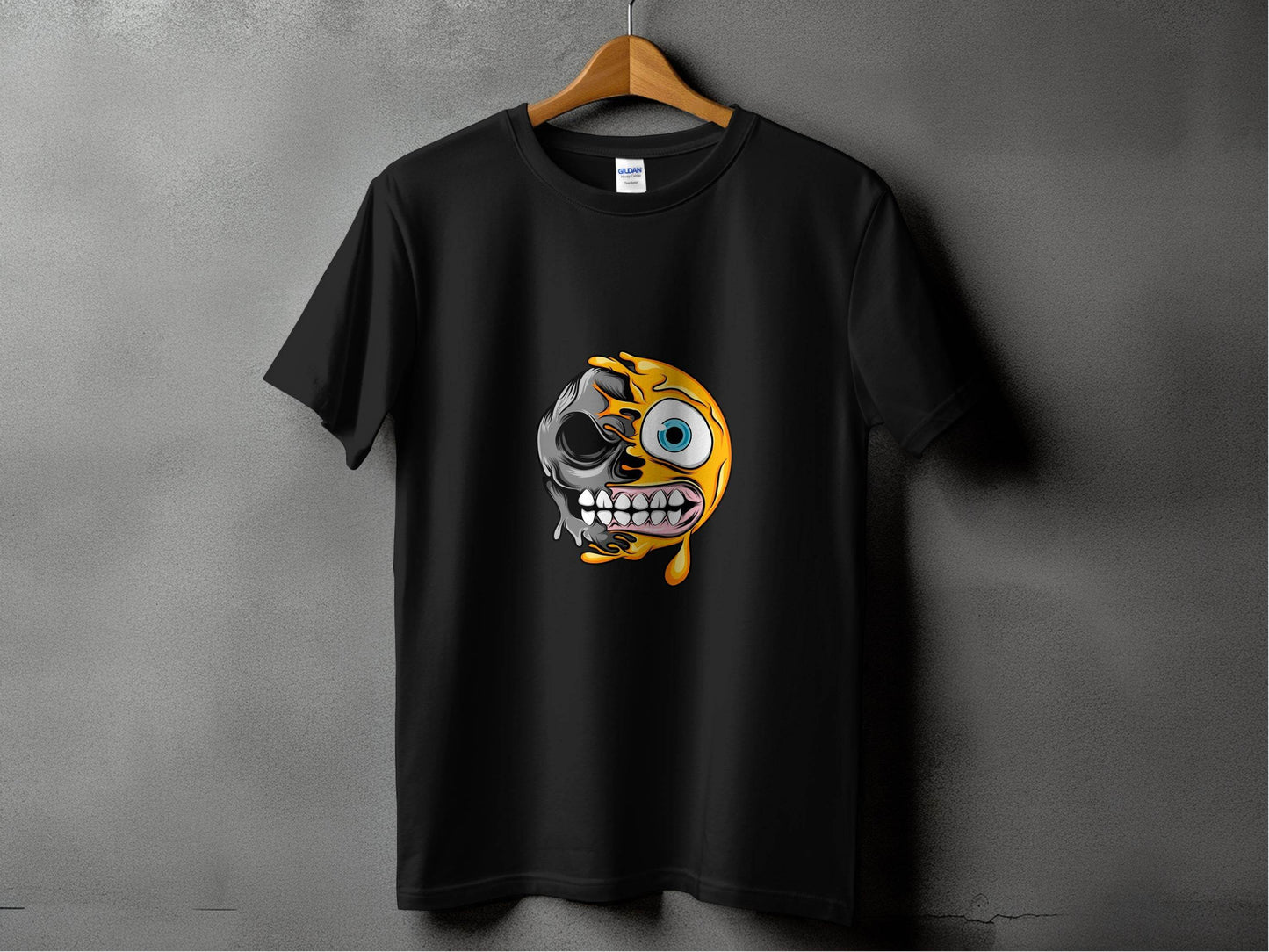 Half Skull Half Emoji With Teeth Out Vector T-Shirt - Design & Vybe