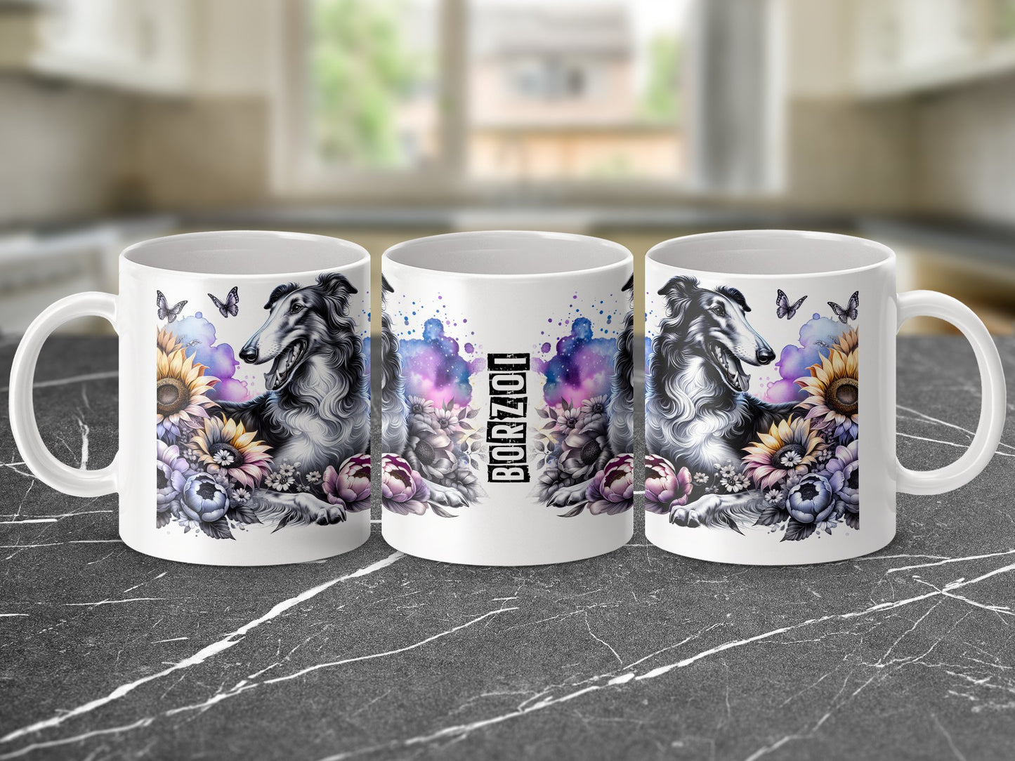 Borzoi Dog and Floral Design Coffee Mug product type