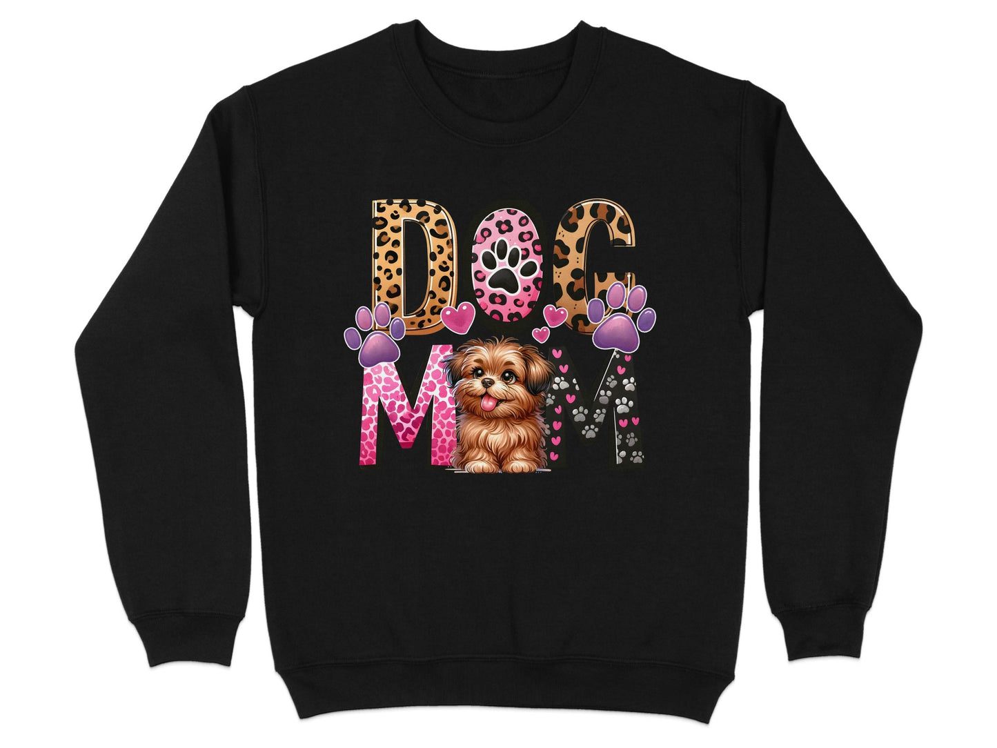 Dog Mom Cute Puppy Hearts Animal Print Design Graphic Sweater - Design & Vybe
