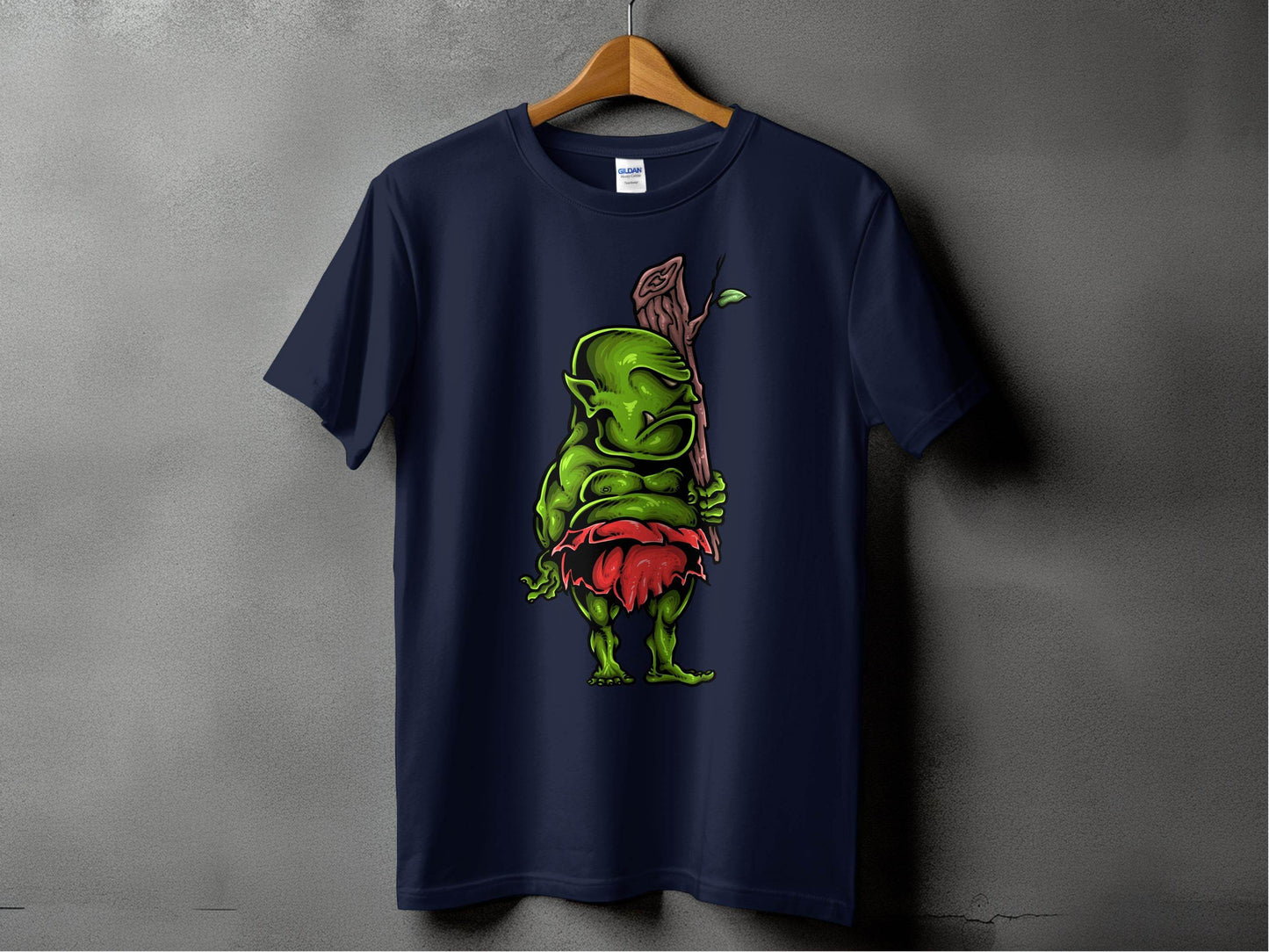 Green Troll Graphic T-Shirt With Red Skirt And Wooden Club - Design & Vybe