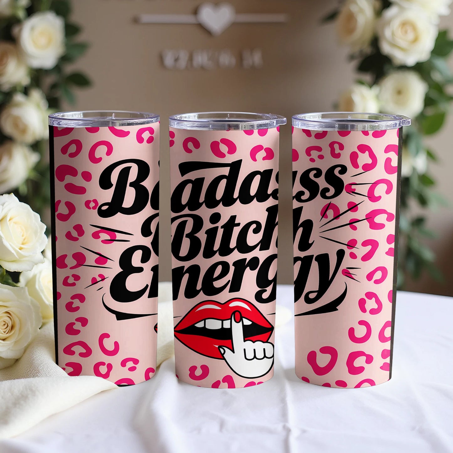 Badass Bitch Energy Pink Leopard Tumbler product