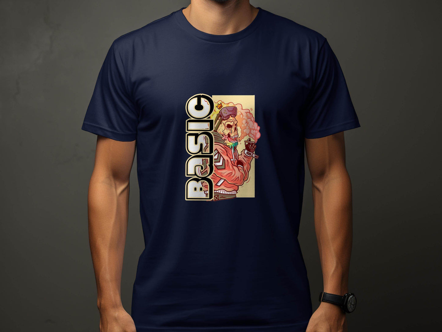 Basic Smoking Skeleton in VR Headset and Crown T-Shirt - Design & Vybe