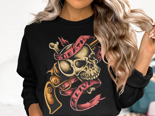Vintage Death or Alive Skull and Gun Graphic Sweater - Design & Vybe