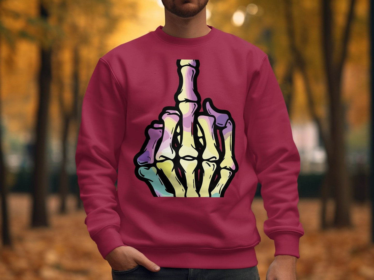 Colorful Skeleton Hand Gesture Graphic Sweater - Design & Vybe