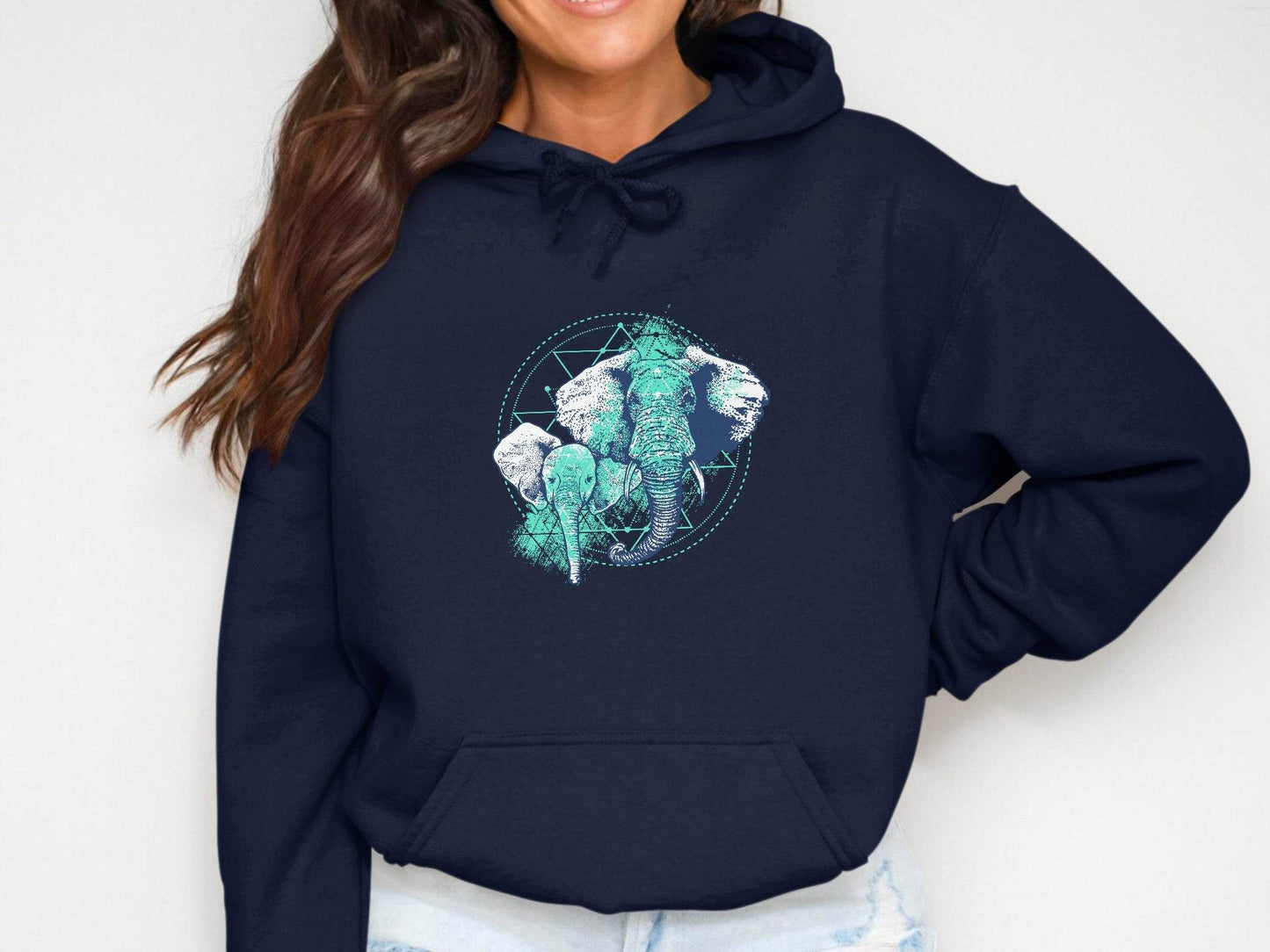 Stunning Elephant Graphic Blue Nature Design Hoodie - Design & Vybe