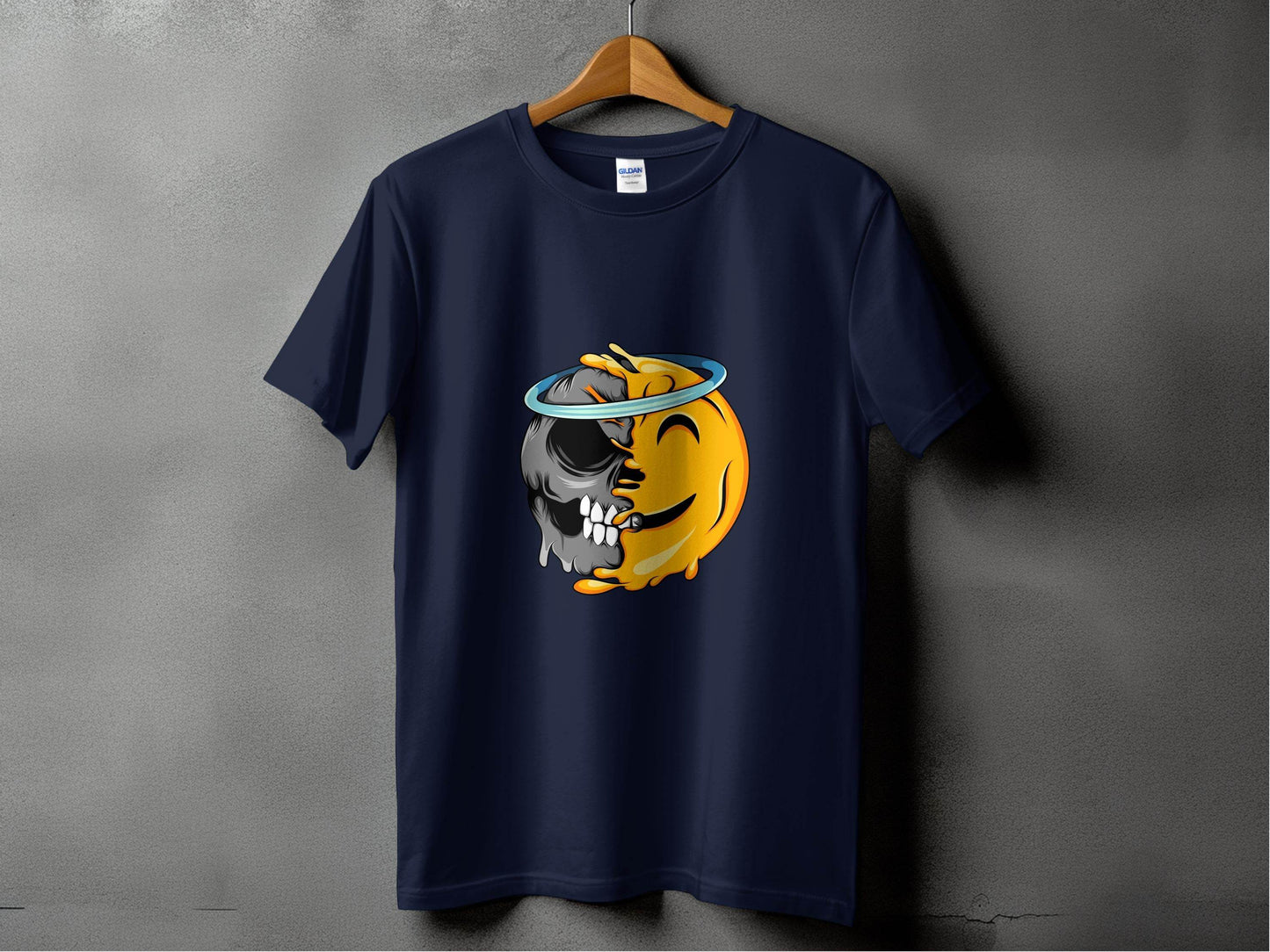 Skull Meets Emoji with a Halo Graphic Novelty T-Shirt - Design & Vybe